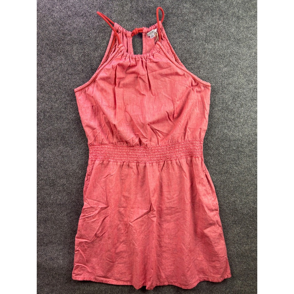 Toad&Co Halter Romper Womens Large Pink Organic Cotton Smocked Waist Pocket